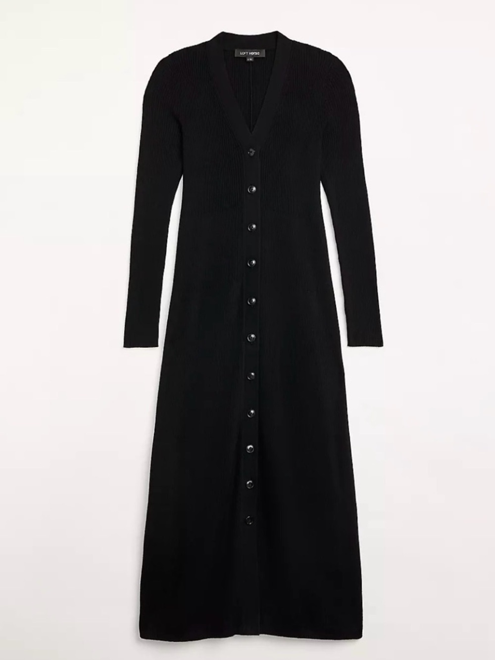 NWT LOFT Versa Long Sleeve Black Ribbed V Neck Maxi Sweater Dress Women’s Sz S